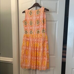 Sheridan French - Vibrant Orange and Yellow Sleeveless Dress
